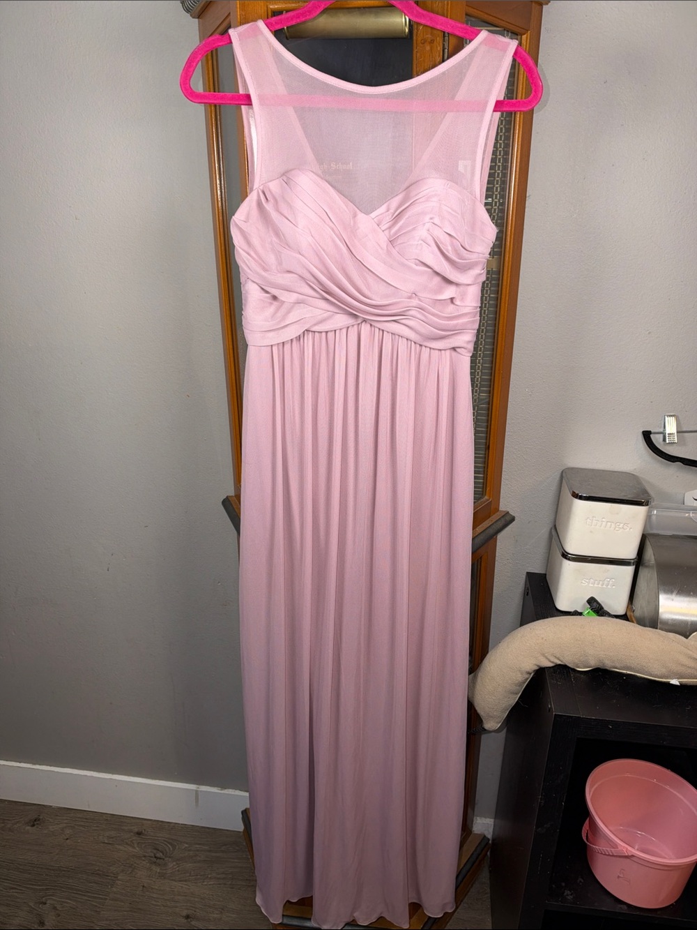 David's Bridal Blush Pink Sleeveless Maxi Gown